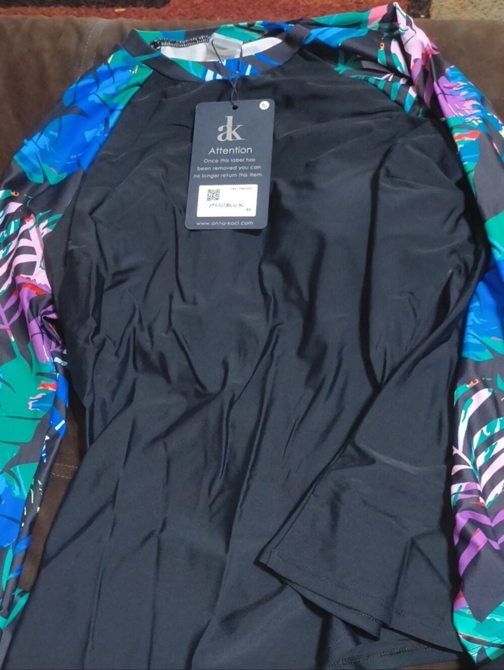 Anna-Kaci Women's Black Tropical Print Swimsuit